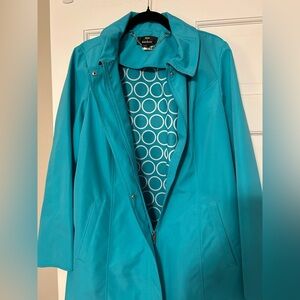 Dennis Basso Vibrant Teal Trench Coat